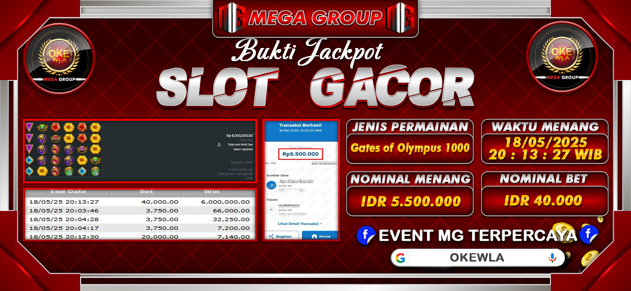 Bukti JP situs Okewla hari Senin, 19 Mei 2025