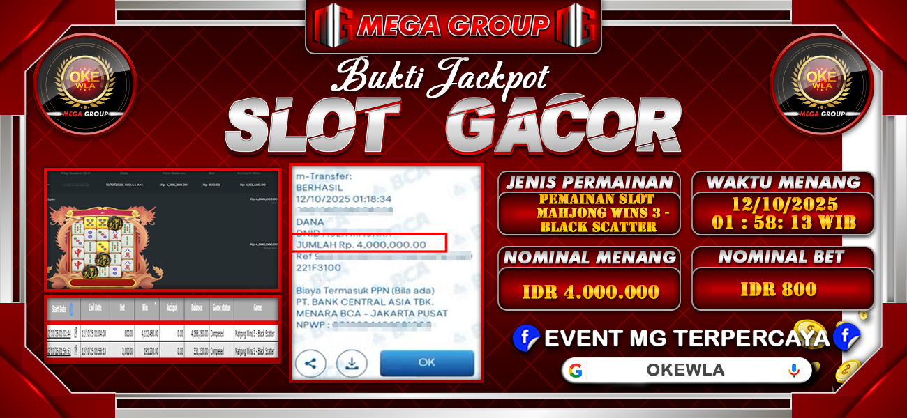 Bukti JP situs Okewla hari Minggu, 12 Oktober 2025
