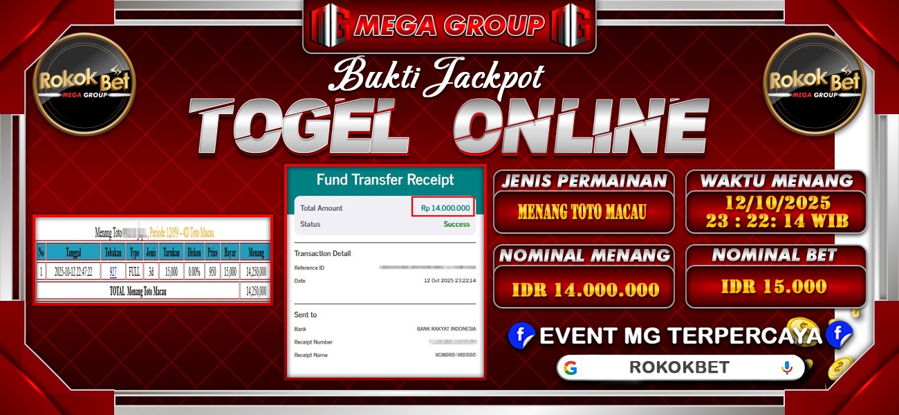 Bukti JP situs Rokokbet hari Senin, 13 Oktober 2025