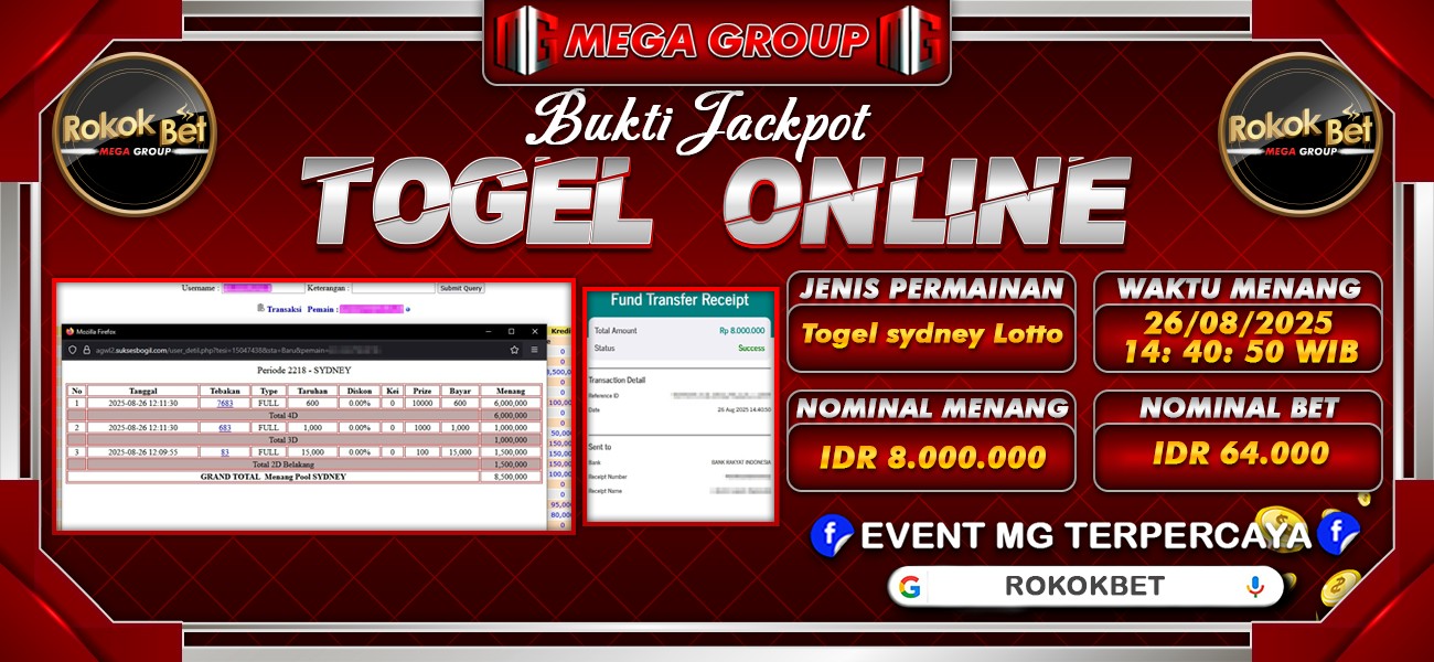 Bukti JP situs Rokokbet hari Selasa, 26 Agustus 2025