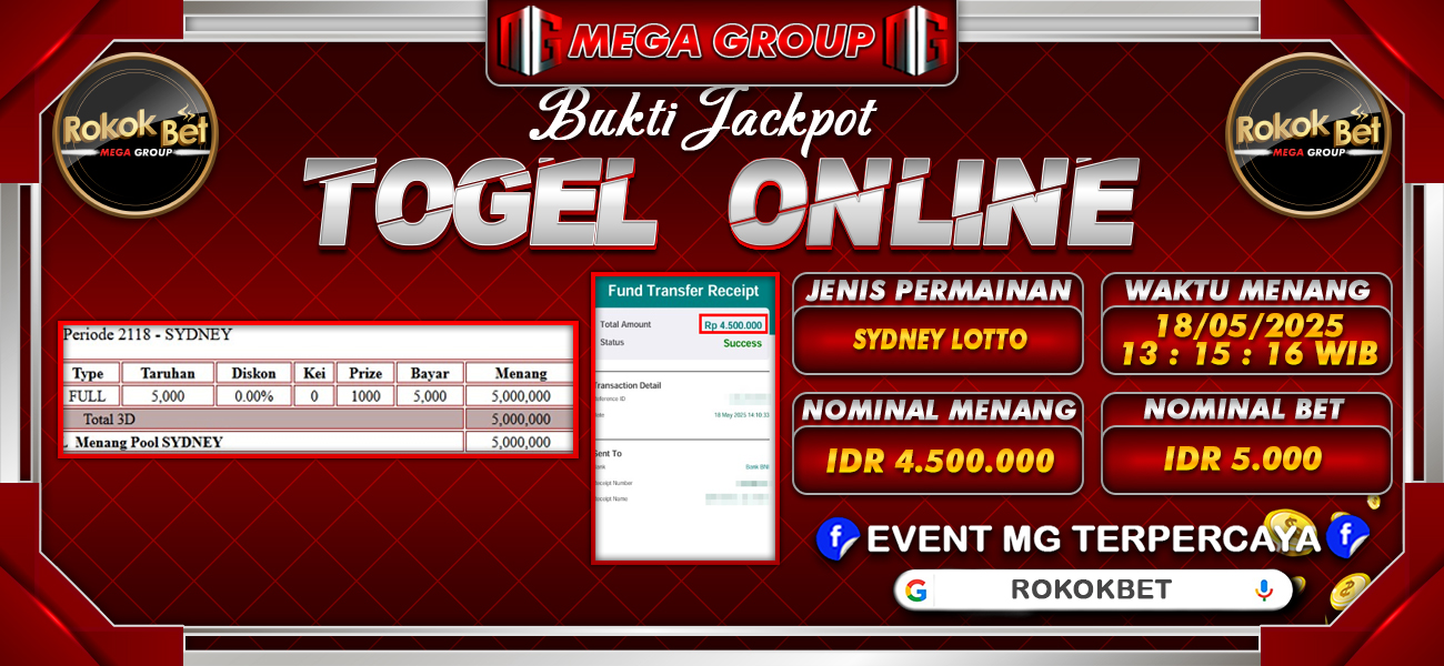 Bukti JP situs Rokokbet hari Senin, 19 Mei 2025