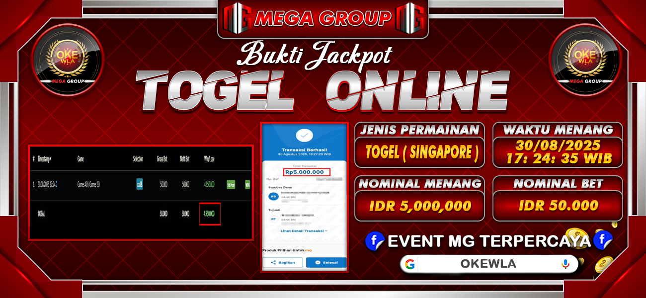 Bukti JP situs Okewla hari Sabtu, 30 Agustus 2025