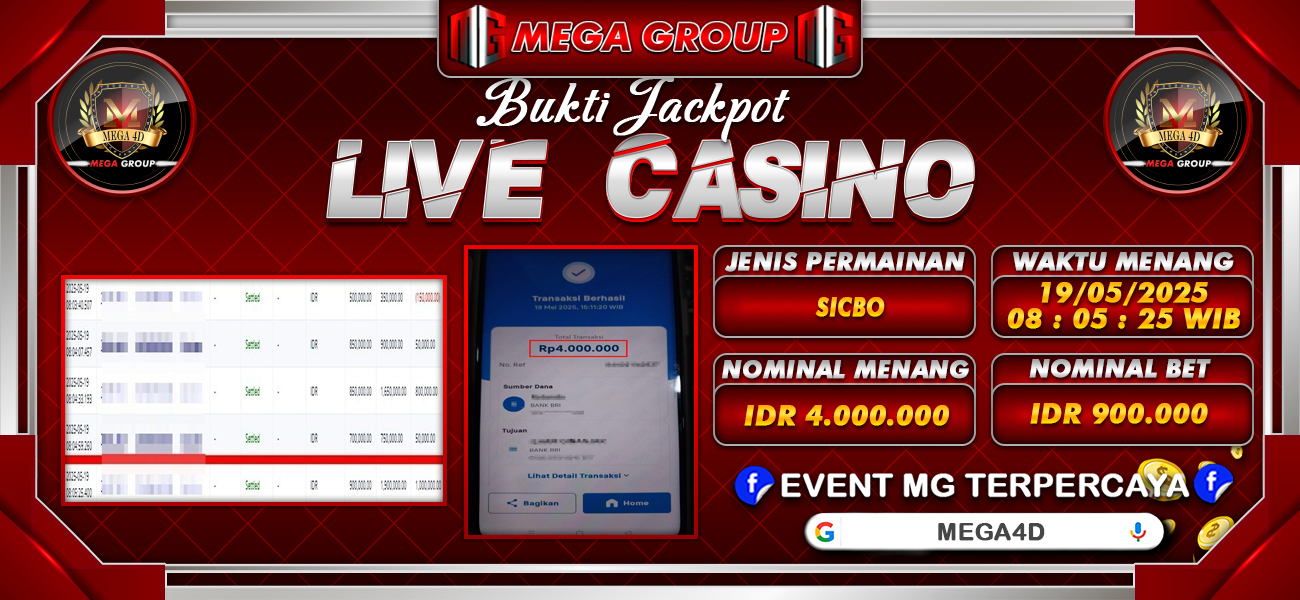 Bukti JP situs Mega4D hari Senin, 19 Mei 2025